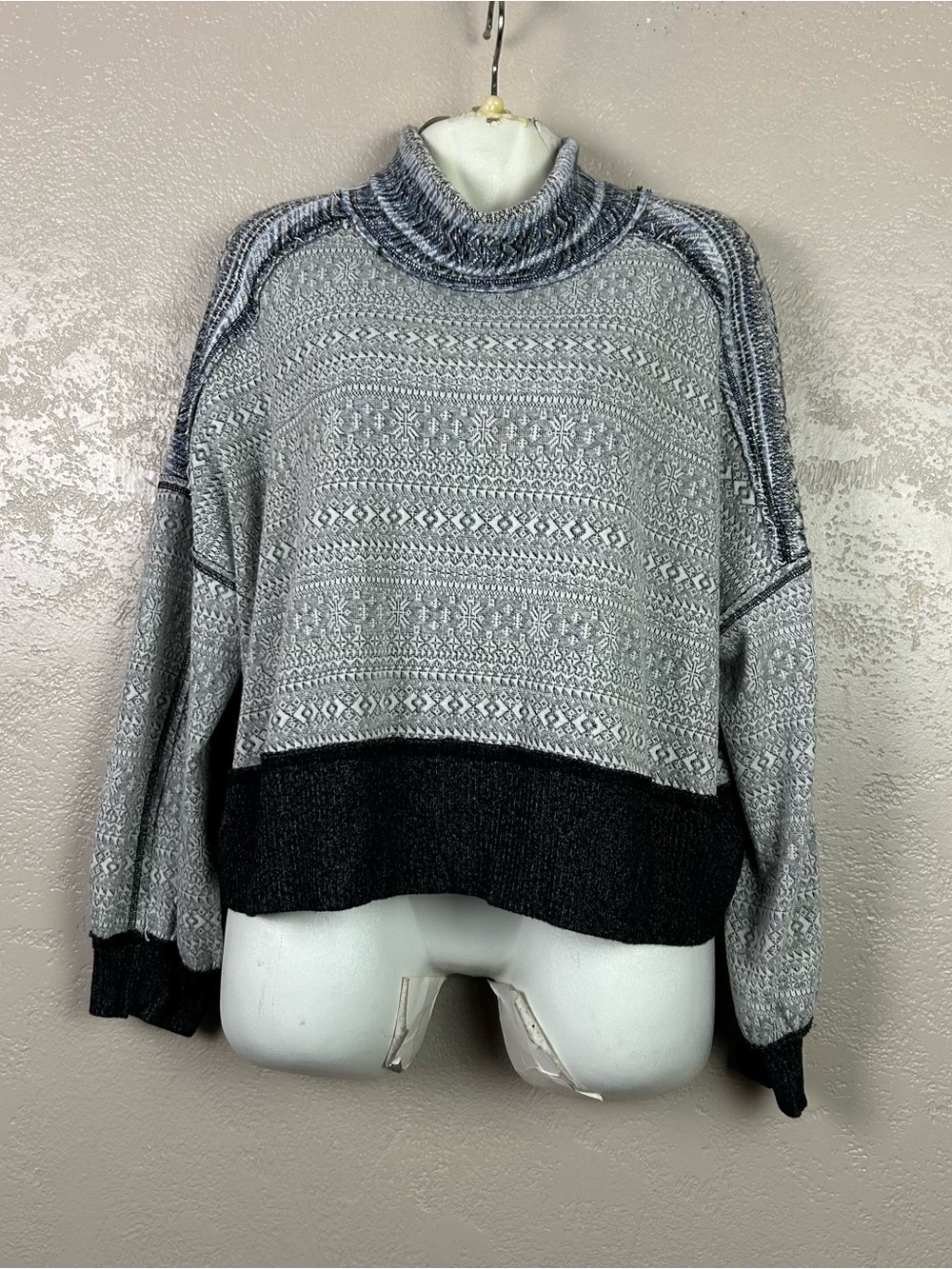 We The Free Gray Patterned Cowlneck Sweater with Dark Hem - Picture 6 of 14